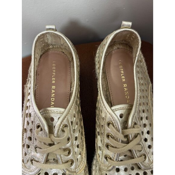 Loeffler Randall Gold Perforated Leather Platform Lace-Up Espadrille EU35 US 4.5 - Picture 4 of 9